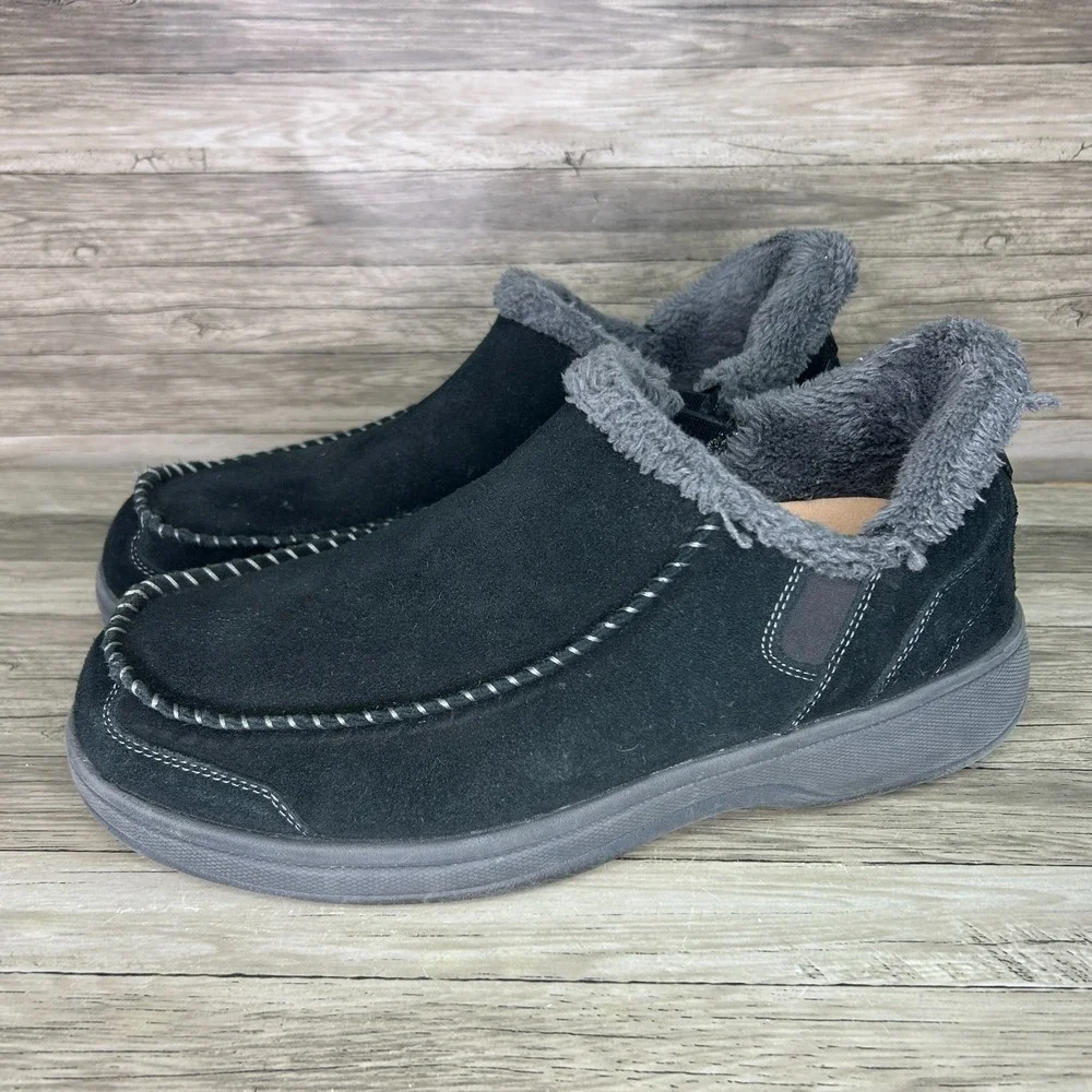 OrthoFeet Vito Mens 11 Hands Free Slip On Slippers Leather Faux Fur Lined